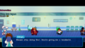Edega scolding the player for spinning the view of the hospital repeatedly.